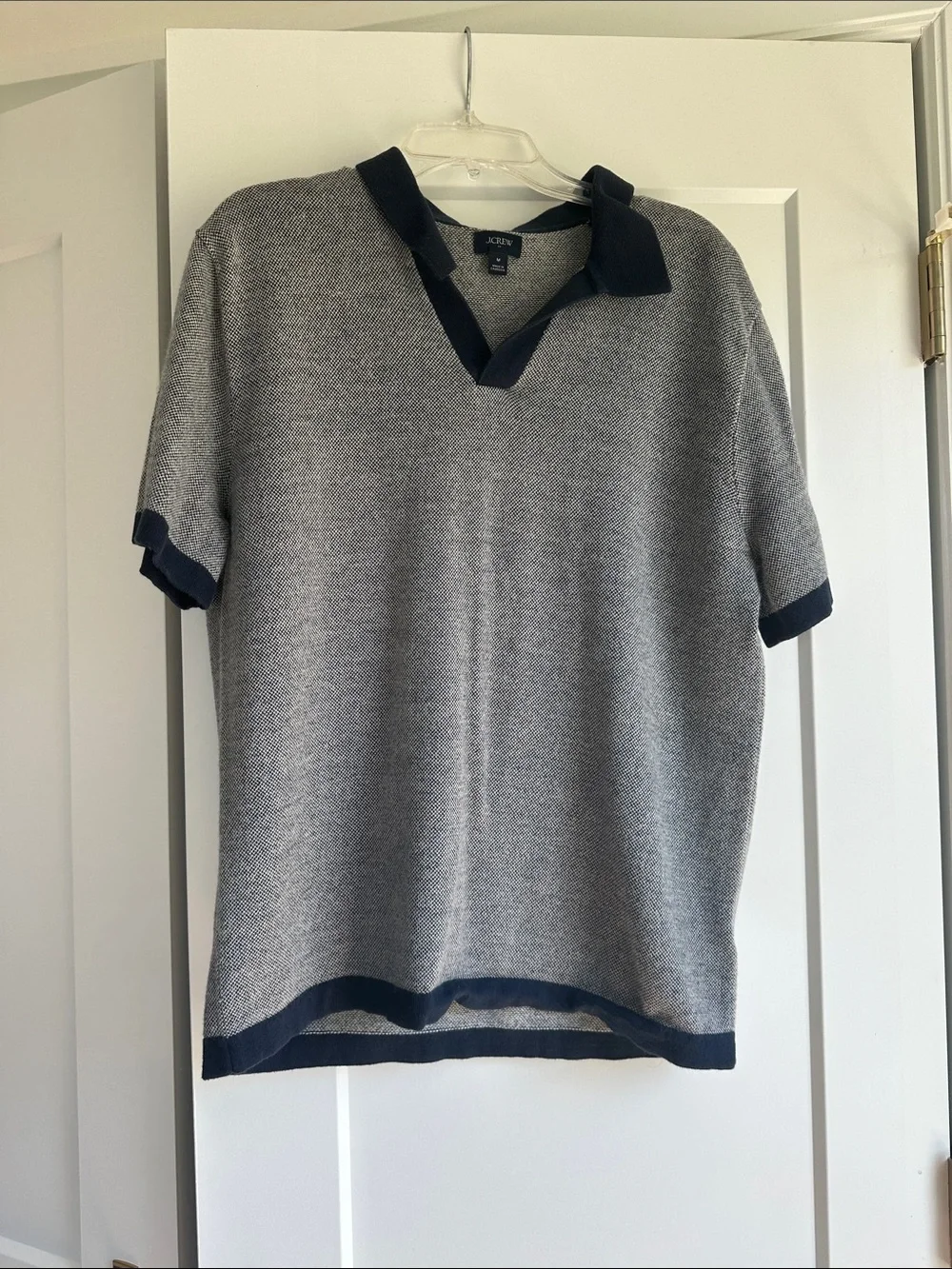 J. Crew Men’s V-Neck Short-Sleeve Sweater in Gray and Navy Trim